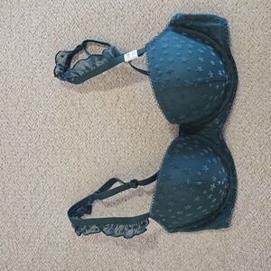 Victoria's Secret PINK Dark Green Star Pattern Ruffled Bra - Size 32D